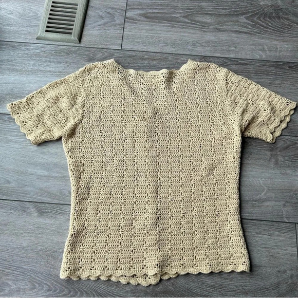 Vintage Laura Petites Crochet Knit Short Sleeve Cardigan Made  in Korea - Picture 9 of 11